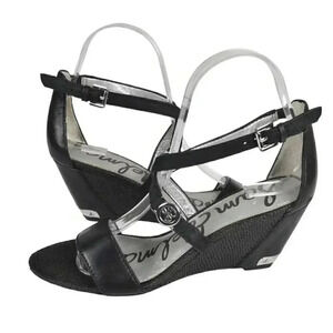 Sam Edelman Leather Wedge Sandal Heel  Black Size 6